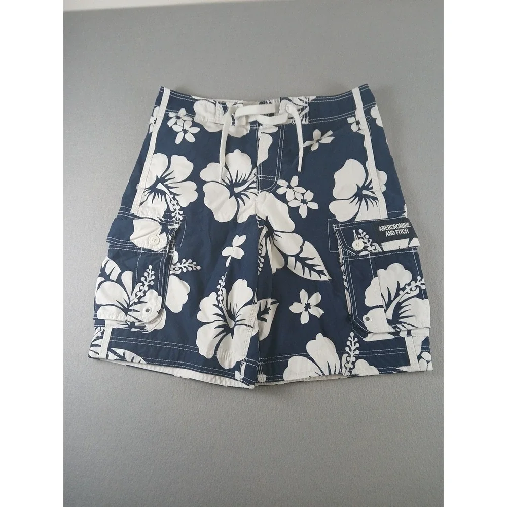 Abercrombie & Fitch Mens Navy Floral Hawaiian Cargo Swim Shorts Size M Rare!!